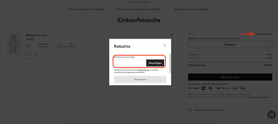 Box für H&M rabattcode